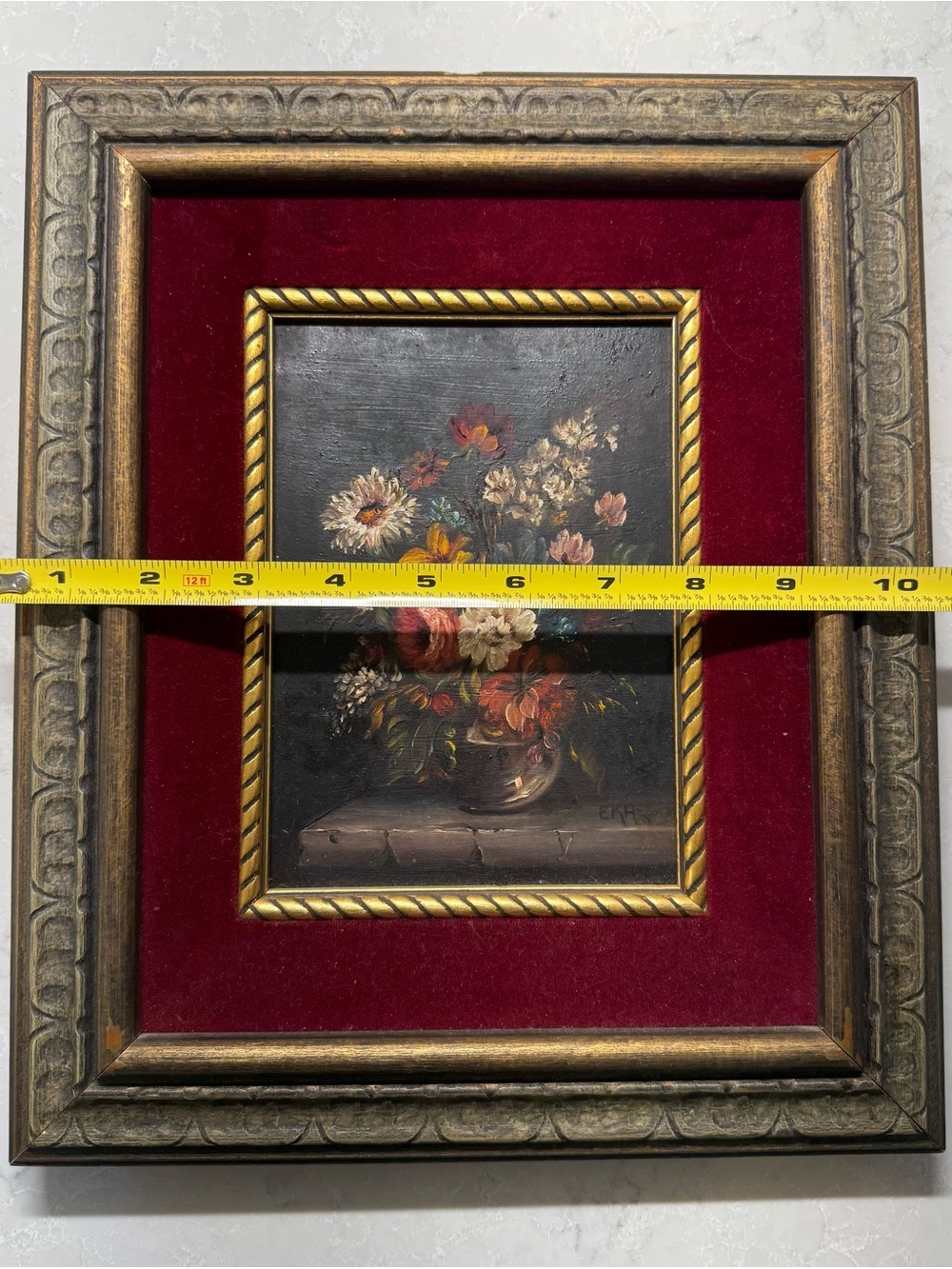 Framed Oil Floral Still Life in Velvet Mat - Picture 3 of 4